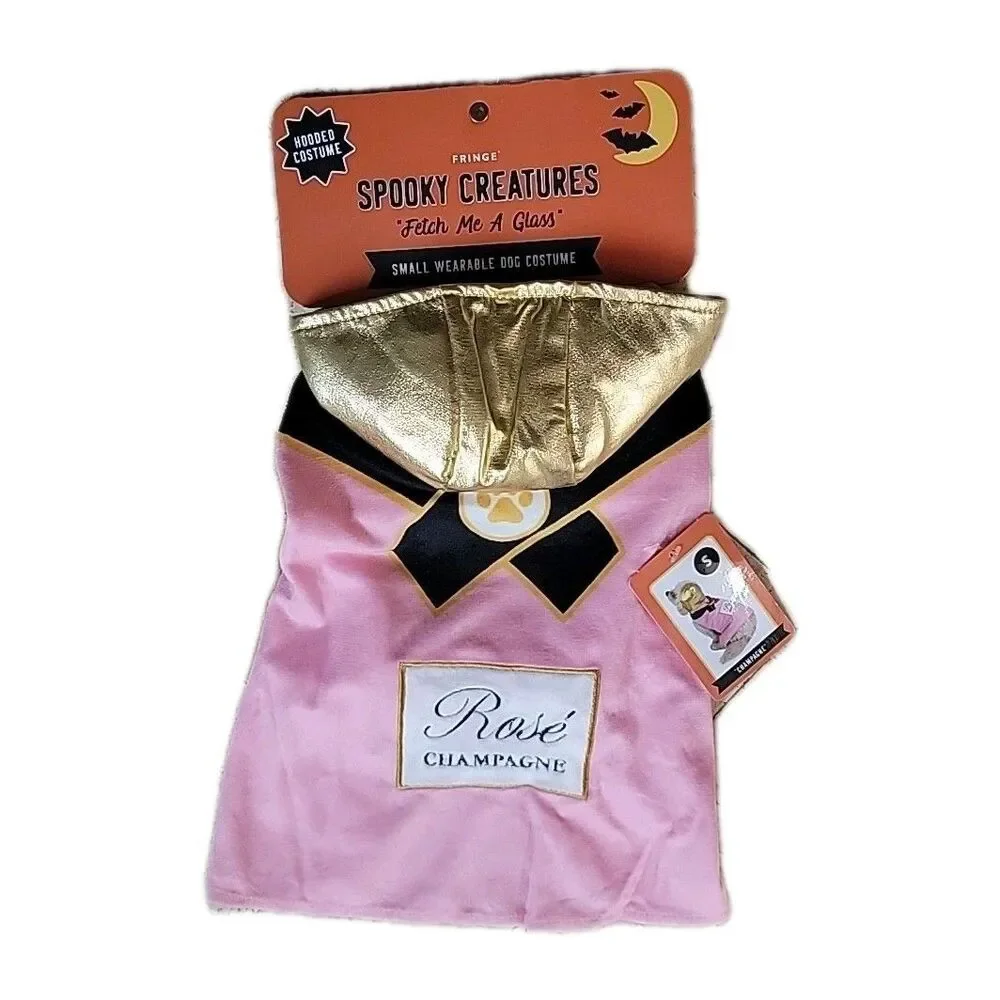 Fringe Spooky Creatures Dog Costume Rosé Champagne Bottle Outfit NWT Size S